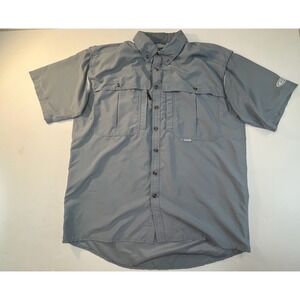 Drake Waterfowl Fishing Shirt Mens Large Gray Short Sleeve Vented Summer